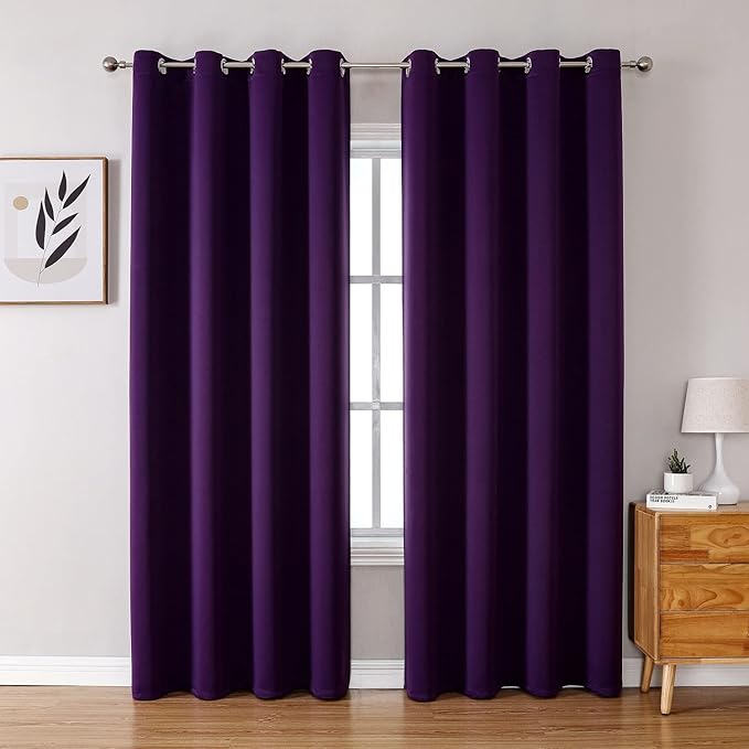 ChrisDowa Blackout Curtains 90 Inches Long 2 Panels Set for Living Room, Grommet Thermal Insulated Room Darkening Curtains for Bedroom (Royal Purple, 52 x 90 Inch) by ChrisDowa