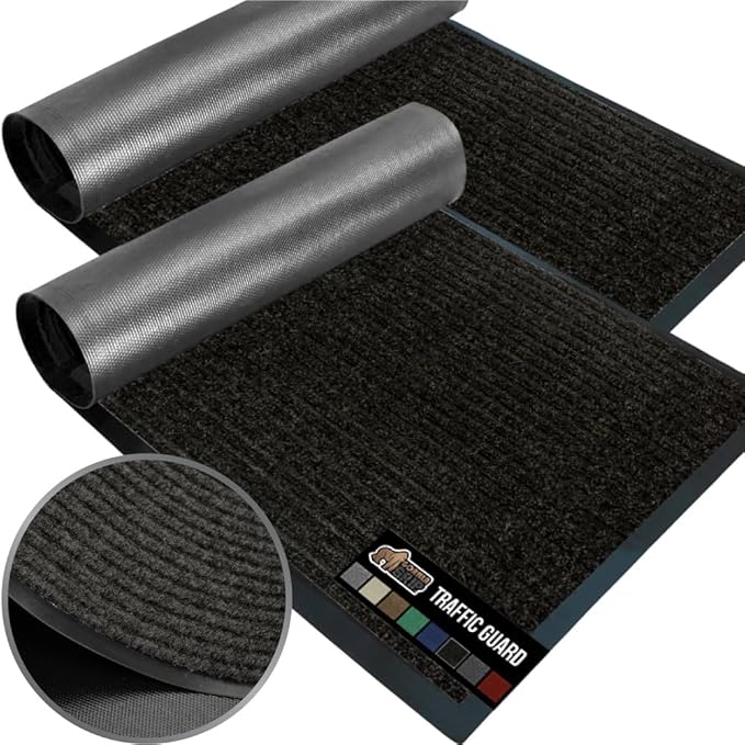 GORILLA GRIP Waterproof Traffic Guard Door Mat, 2 Pack Heavy Duty Entryway Mats, Strong Backing Commercial Utility Rugs for Office Hallway, Garage Floor and Home, Low Profile Carpet, 35x23, Black by GorillaGrip