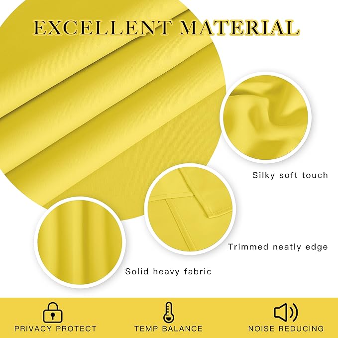 NICETOWN Sliding Glass Door Curtain Extra Long 84 inches Long, Grommet Thermal Insulated Blackout Patio Door Curtain Panel for Bedroom/Pergola, Bright Yellow, 1 Panel, W100 x L84 - Image 3