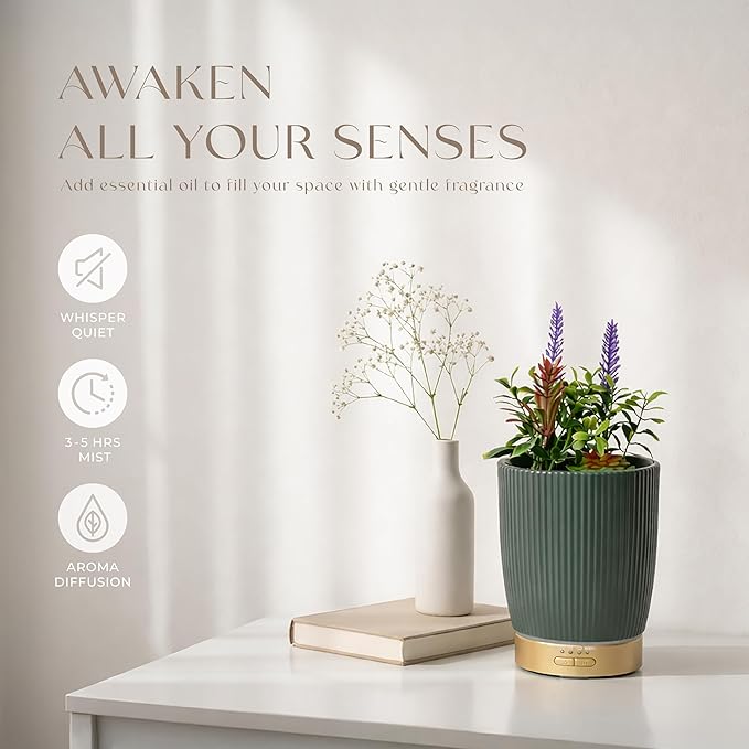 Earnest Living Essential Oil Diffuser Ceramic Artificial Succulent Plants Potted Diffuser 100 ml for Lavender Essential Oils Timers Night Lights and Auto Off Humidifier Aromatherapy Diffusers for Gift - Image 5