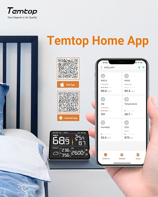 Temtop Air Quality Monitor Indoor PM2.5 CO2 Detector, 8-in-1 Smart Air Quality Weather Station with PM2.5 PM10 CO2 Temperature Humidity Sensor Weather Forecast for Home - Image 4