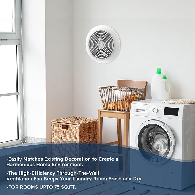 Quini 512M 6-inch Through Wall Exhaust Fan, 80 CFM 4.0 Sones, Bathroom Wall Exhaust Fan, Kitchen Ventilation Fan, 6-inch Diameter Vent, Retractable Duct - Image 7