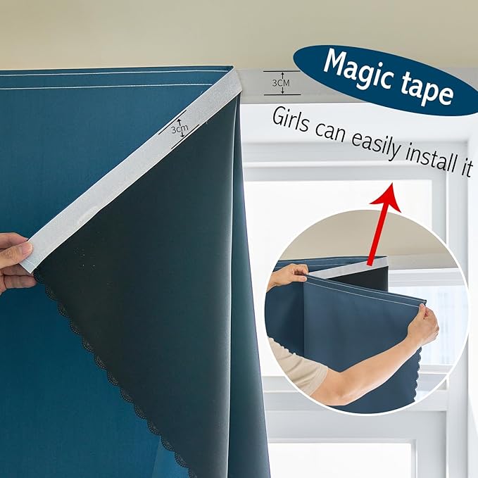 Adhesive Curtain 100% Blackout No-Drill Easy Install for Bedroom Blinds Light Blocking (Dark Blue-35 W x 59" L-1P) - Image 6