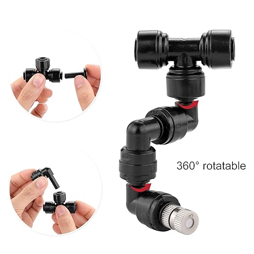 CozyCabin 360° Adjustable Mist Cooling System Nozzles Water Sprayers Connectors, Stainless Steel Misting Nozzles for Pets Reptiles Ecological Garden Patio Greenhouse, 5 Packs - Image 2