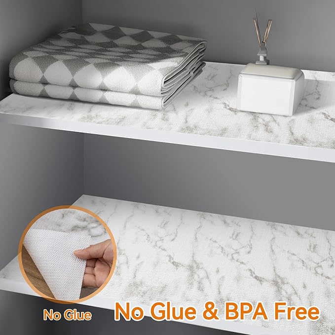 Shelf and Drawer Liner for Kitchen Cabinets Non-Adhesive, Strong Grip Non-Slip Thickened Cabinet Liners for Shelves, Waterproof Mats for Dresser Cupboard, Marble, 24 in x 10 Feet - Image 6
