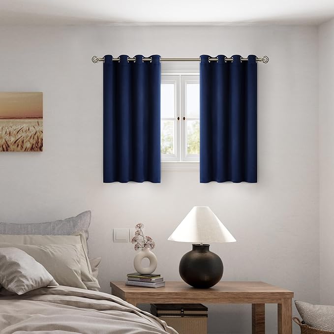BGment Short 100% Blackout Curtains for Bedroom, Thermal Insulated Energy Efficiency Noise Reducing Grommet Curtains 54 Inch Length with Liner for Small Window 2 Panels Each 52 Inch Wide, Navy Blue - Image 2