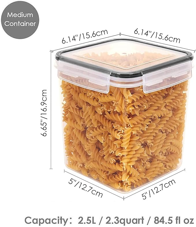 Vtopmart Food Storage Containers 2.5L / 84.5oz, 4 Pieces BPA Free Plastic Airtight Canister for Flour, Sugar, Baking Supplies, with 4 Measuring Cups and 24 Labels, Black - Image 2