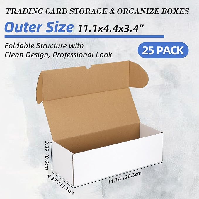 EXYGLO Trading Card Storage Box 25 Pack 520 Count 20pt, 10.6x4.1x3.2 Inch White Cardboard Card Boxes for TCG/MTG/Sport Cards, Fit 3x4 Toploader Shipping or Storing, 13000 Max Capacity in Total - Image 2