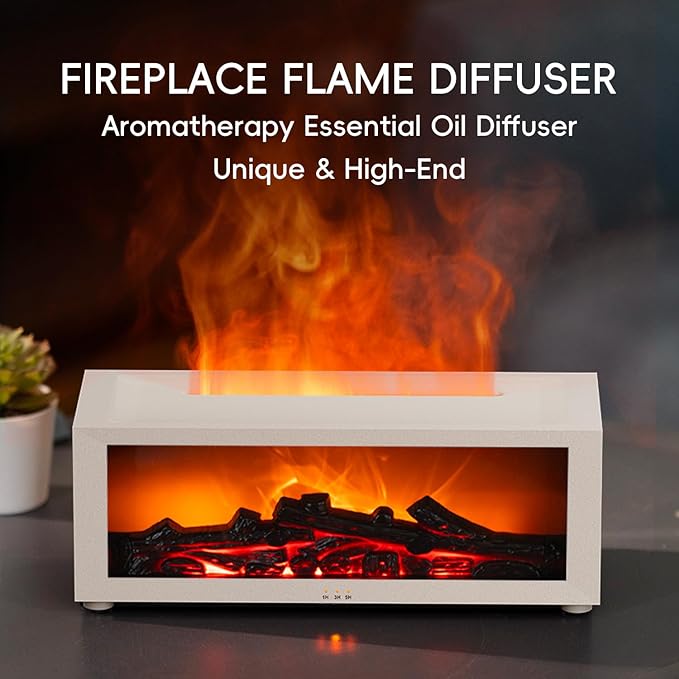 Essential Oil Diffuser, 7 Colors Fireplace Flame Fire Oil Diffuser, 150ml Ultrasonic Aromatherapy Humidifier, Scent Diffuser with Remote Control & Timer for Home,Bedroom,Office,Yoga (White) - Image 2