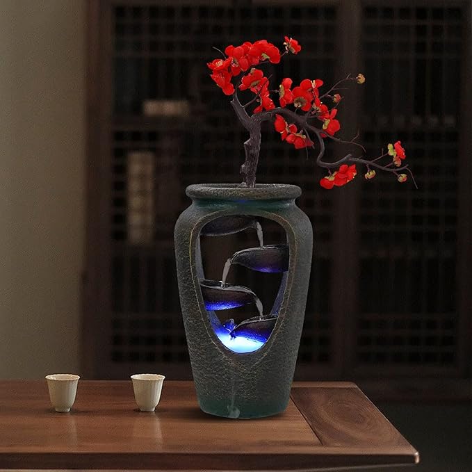 20Inch Tabletop Decorative Flower Vase Style Bonsai Waterfall Fountain Humidifier with LED Lights and Atomizer, Desktop Water Fountains for Any Dining Room, Living Room, Bedroom, Cafe Or Office - Image 7