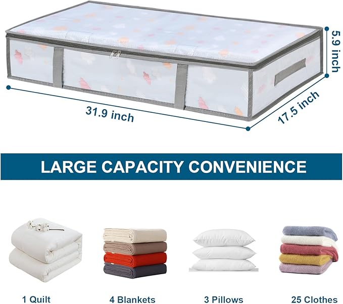 2 Pack Under Bed Storage Containers Bins, Humid-Proof Plastic Underbed Storage Bins, Clothes Storage and Organization Bags, Under the Bed Blanket Storage with Handles for Clothes, Bedroom - Image 2