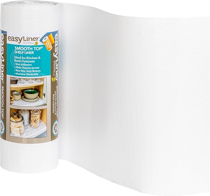 Smooth Top EasyLiner for Cabinets & Drawers - Easy to Install & Cut to Fit - Shelf Paper & Drawer Liner Non Adhesive - Non Slip Shelf Liner for Kitchen & Pantry - 12in. x 24ft. - White by DuckBrand