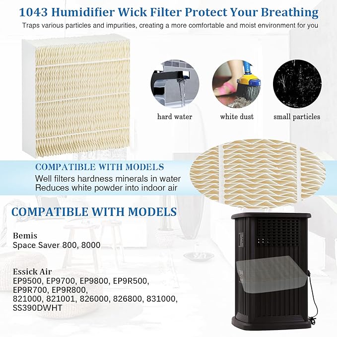 1043 Super Wick Humidifier Filter fit for AIRCARE EP9500 EP9700 EP9800 EP9R500 EP9R800 826000 826800 831000 Bemis Space.Saver 800 8000 Series Humidifier Filter Replacement 2 Pack by Fetechmate - Image 6