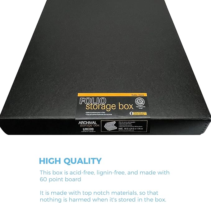 Lineco Folio Storage Box, Clamshell Design with Metal Edge. 18.5x24.5x1.75 Inches, Archival Boxboard, Preserve Photos, Cards, Magazines, Documents, Art, Ephemera, Family Records, Black, Pack of 2 - Image 5