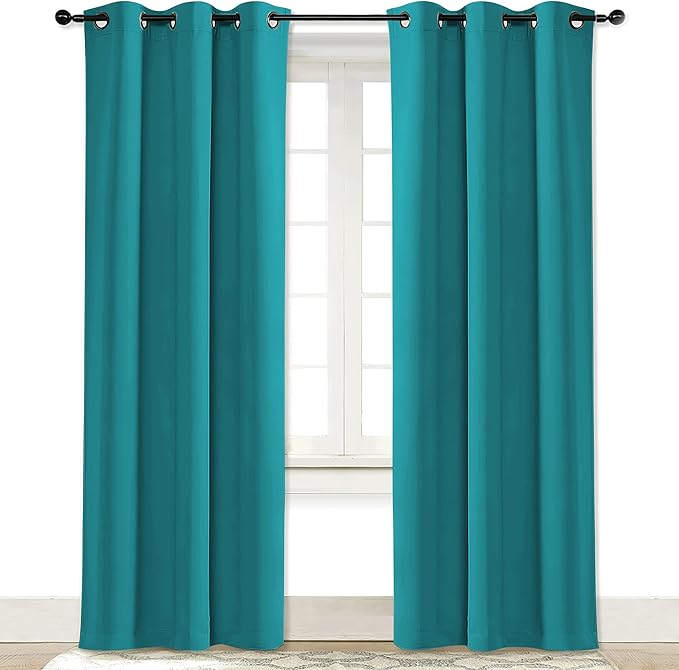 NICETOWN Curtain Blackout Drape Panel, Single Panel, 34 x 84 inch, Peacock Blue, 3 Pass Microfiber Noise Reducing Thermal Insulated Window Drapery with Grommet by NICETOWN