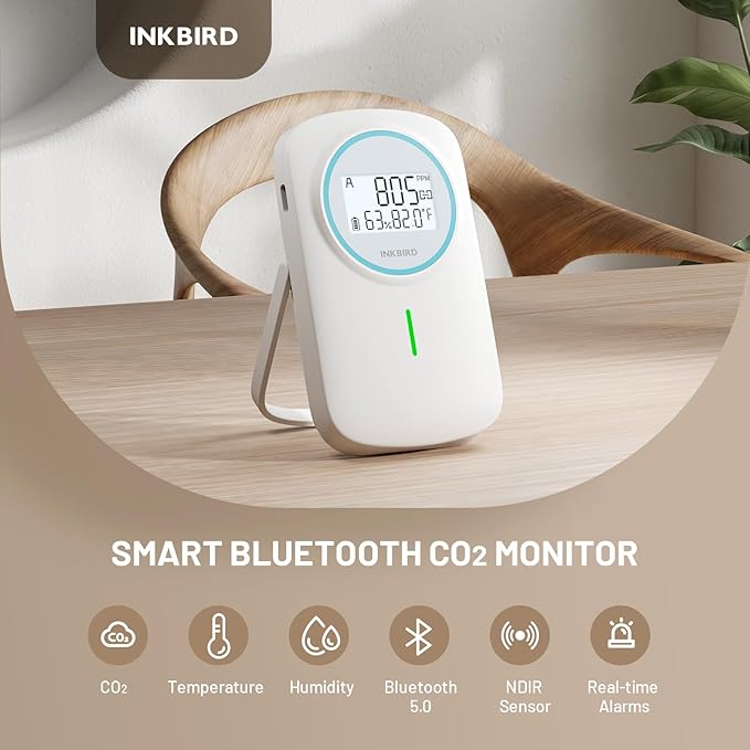 INKBIRD Smart CO2 Monitor Ndir | Bluetooth 3 in 1 CO2 Detector with App | Carbon Dioxide & Temperature & Humidity Air Quality Monitor Indoor Battery Powered | for Home, Office, RV, Grow Tent (IAM-T2) - Image 2