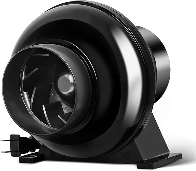 iPower 4 Inch 195 CFM Inline Duct Exhaust Fan Air Vent Booster Ventiliation Blower for Grow Tent, Attic, HVAC, Basements or Kitchens, Low Noise, Black by iPower