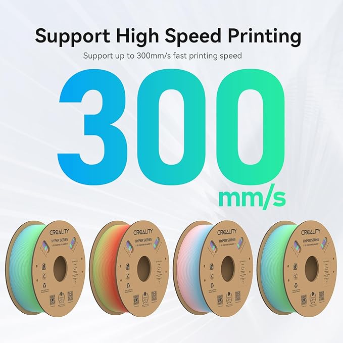 Creality Hyper PLA Filament 1.75mm, 30-300mm/s High Speed 3D Printer Filament, Dimensional Accuracy +/-0.02mm, Fit Most FDM 3D Printers, 4 Pack 1kg Spool(2.2lbs), Rainbow - Image 4