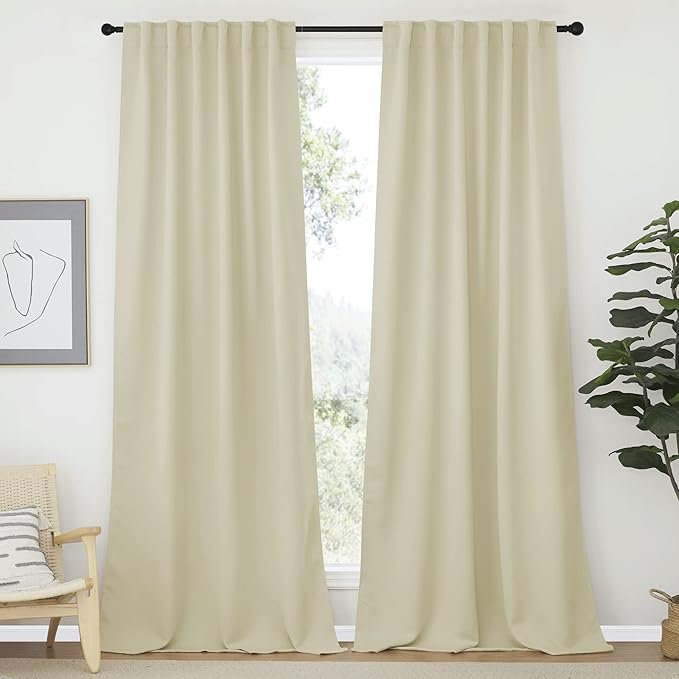 NICETOWN Living Room Blackout Curtains 95 inches Long, Window Treatment Room Darkening Curtains for Office (Beige, 52" Wide by 95" Long, 2 Pieces) by NICETOWN