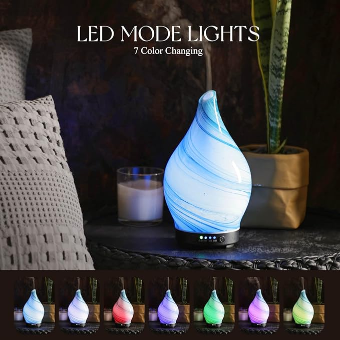 Porseme 150ml Essential Oil Diffuser Glass Color Changing Aroma Air Diffusers Aromatherapy Ultrasonic Cool Mist Humidifier 6 Running Hours Waterless Auto-Off for Sleeping Yoga Office Spa (Blue Ink) - Image 2