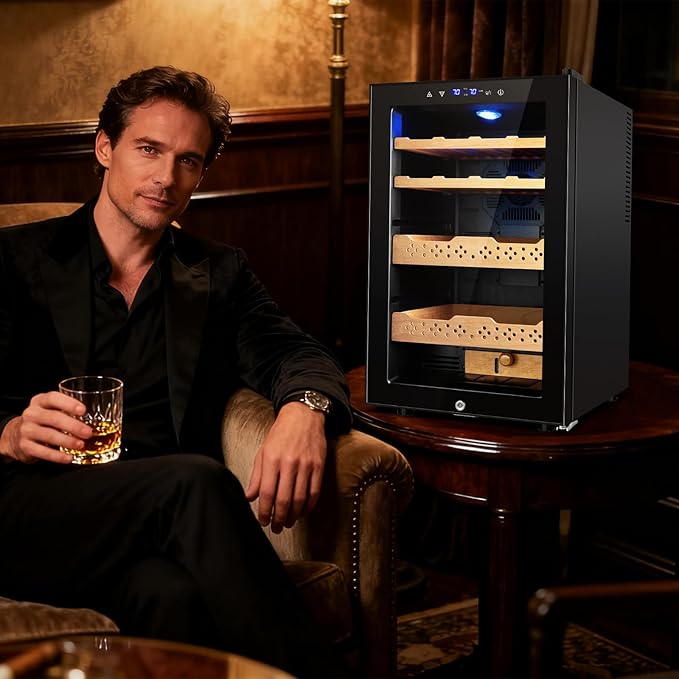 Electric Humidor-70L Cooling & Heating Humidor Smart Touch Control Humidity & Temp, Humidors wtih Spanish Cedar Wood Tray and Drawer, Digital Display, Safety Lock, Desktop Gift for Men - Image 8
