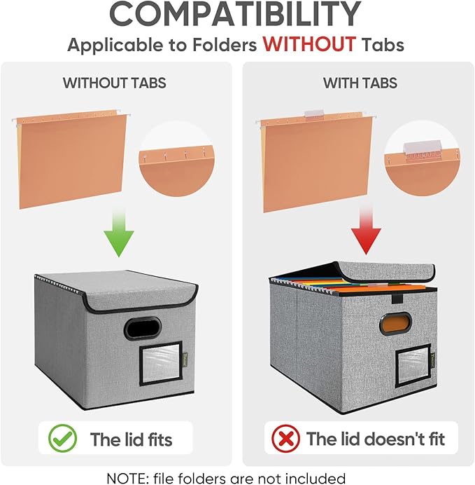 BALEINE File Organizer Box with Lid, Collapsible File Folder Organizer with Plastic Slide, Hanging File Folder Box for Office Document Storage (2 Pack, Grey) - Image 5
