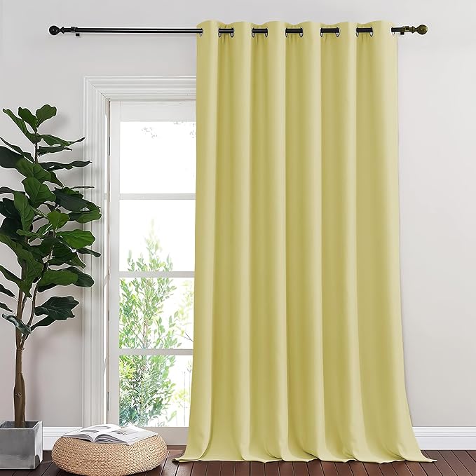 NICETOWN Sliding Door Curtain 108 Inches Long - Blackout Thermal Insulated Grommet Room Divider Privacy Drape for Patio Glass Door, 1 Panel, Paler Yellow, 100 Inch Extra Wide by NICETOWN