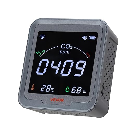 VEVOR Carbon Dioxide Monitor, CO2 Controller with Temperature and Humidity Display, NDIR Sensor Carbon Dioxide Detector, for Outdoors, Home, Office, Car, Wall-Mounted Use by VEVOR