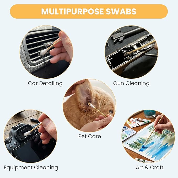 200PCS Large Cotton Swabs in Storage Box - 6 Inches Long Cotton Swab with Bamboo Handle - Soft, Lint Free, Highly Absorbent Single Tipped Applicators for Dog Care, Makeup & Home Cleaning - Image 3