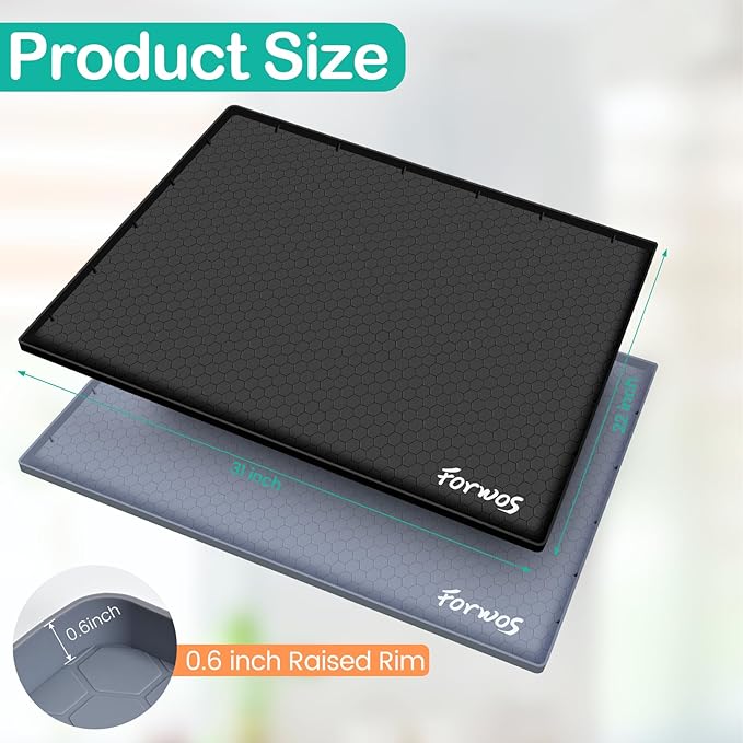 Waterproof Under Sink Mat 31" x 22", Silicone Cabinet Liner, Rubber Protector for Kitchen and Bathroom, Keeps Cabinets Clean, Dry, and Organized (Black) - Image 2