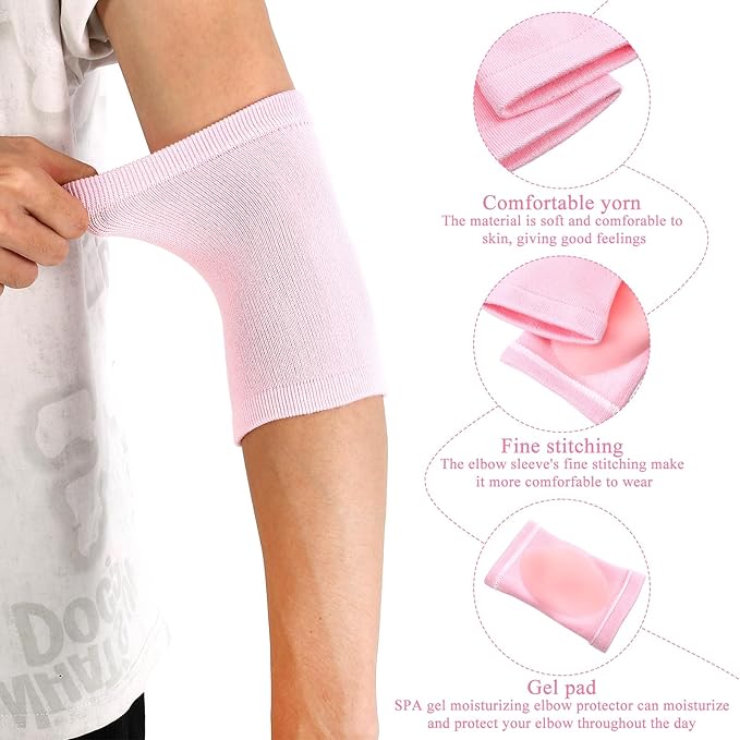 2 Pairs Elbow Moisturizing Sleeve for Women, Soft Gel Cover Elbow Protector Sleeves Elastic Gel Pads for Moisturizing Dry Cracked Skin Care - Image 2