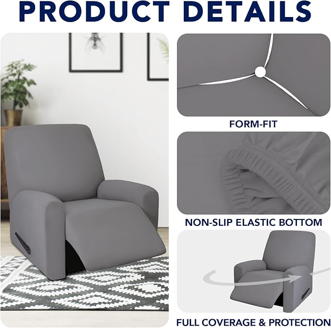 PureFit 100% Dual Waterproof Recliner Cover, Waterproof Couch Cover for Recliner - Stretch Non Slip Fleece Sofa Covers Washable, Leakproof Furniture Protector for Kids, Pets (Recliner, Light Gray) - Image 4