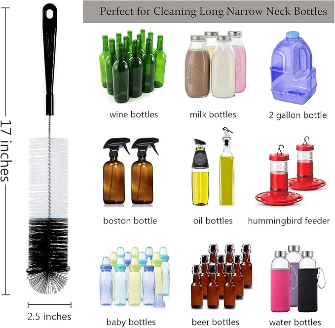 ALINK 8-Pack Bottle Cleaning Brush Set - Long Handle Black Bottle Cleaner for Washing Narrow Wine/Beer Bottles/Thermos/Flask Tumbler/Sport Well/Kettle/Lid Brush, Straw Brush - Image 2