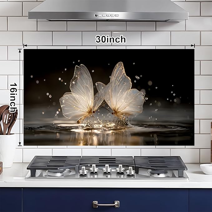 NYZE Kitchen Backsplash Stickers Waterproof Stove Backsplash Protector, 30 X 16 inch Removable Kitchen Wallpaper with Wall Art Decor for Stove Cooking Area(Transparent Butterflies) - Image 2