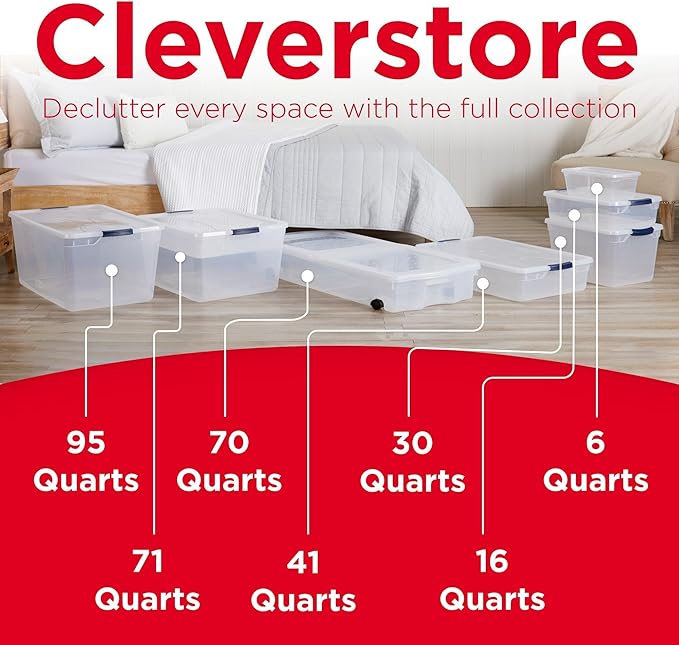 Rubbermaid Cleverstore 71 Qt Clear Storage Bins with Lids, 4-Pack, Stackable, BPA-Free, Made in USA - Image 6