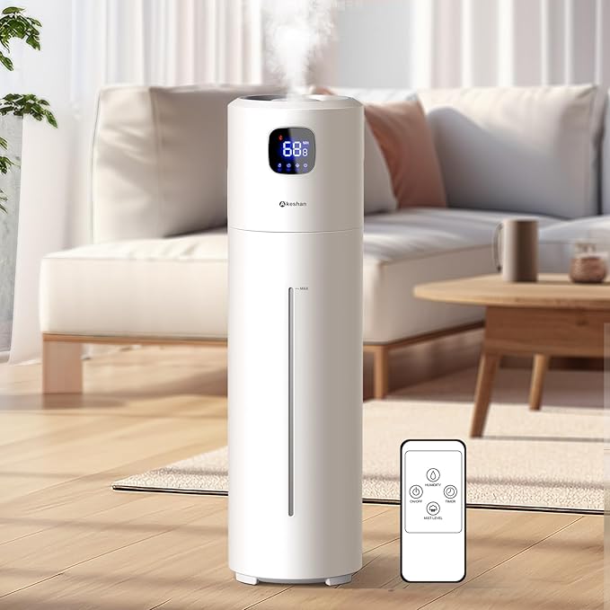 Large Humidifiers for Bedroom, 9L/2.5Gal Ultrasonic Cool Mist, Top Fill Easy Clean with 350ML/H Mist Speed, Quiet, Suitable for Kids Room Plant Yoga Office Study Room Living (White, Round) by Akeshan