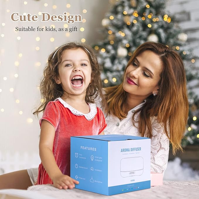 Aromatherapy Essential Oil Diffuser for Room: Colorful Aroma Air Humidifier with Adjustable Cool Mist Mode, Waterless Auto Off Ultrasonic Diffusers for Large Small Room Home Office 500ML - Image 8