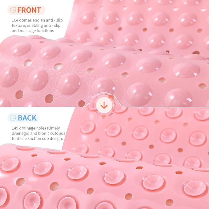 Anti-Slip Bathtub Shower mat, 20.8×20.8（Approximately 53×53cm） inch Soft Oversized Machine Washable Non-Slip Bathtub mat with Drainage Holes, Bathroom Floor Suction Cup.（1-Opaque Pink） - Image 3