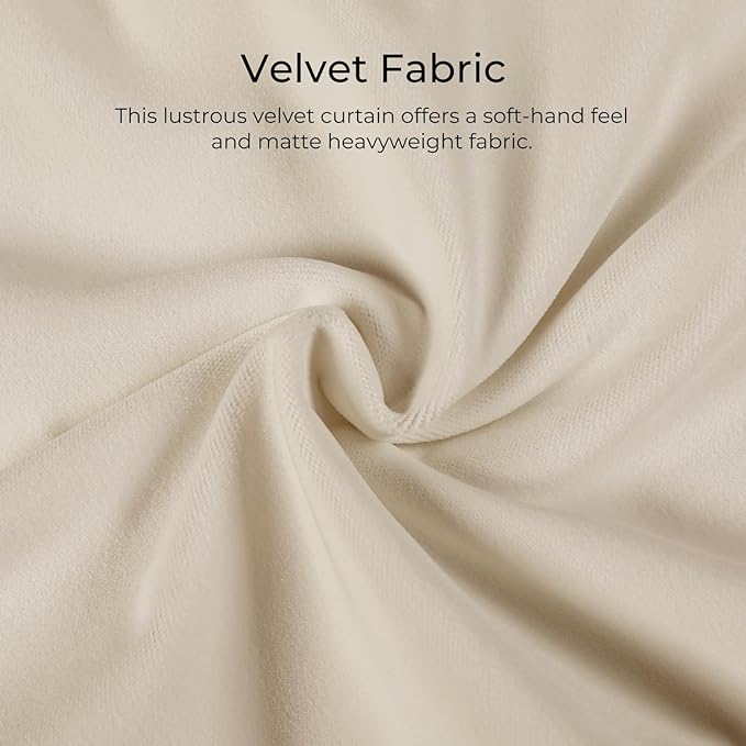 TWOPAGES Luxury Velvet Curtain Pinch Pleated Beige Curtain 84 inch Long Thermal Insulated Blackout Drapes for Bedroom Living Room Indoor Window (1 Panel,Beige,26Wx84L) - Image 3