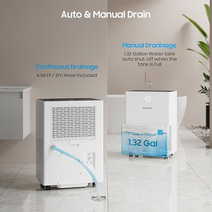 5500 Sq.Ft Energy Star Dehumidifier for Basement, 80 Pints Home Dehumidifier with Drain Hose for Large Room Crawl Space, Dehumidifiers with Smart Humidity Control, 1.32 Gal Water Tank, Auto Defrost - Image 4