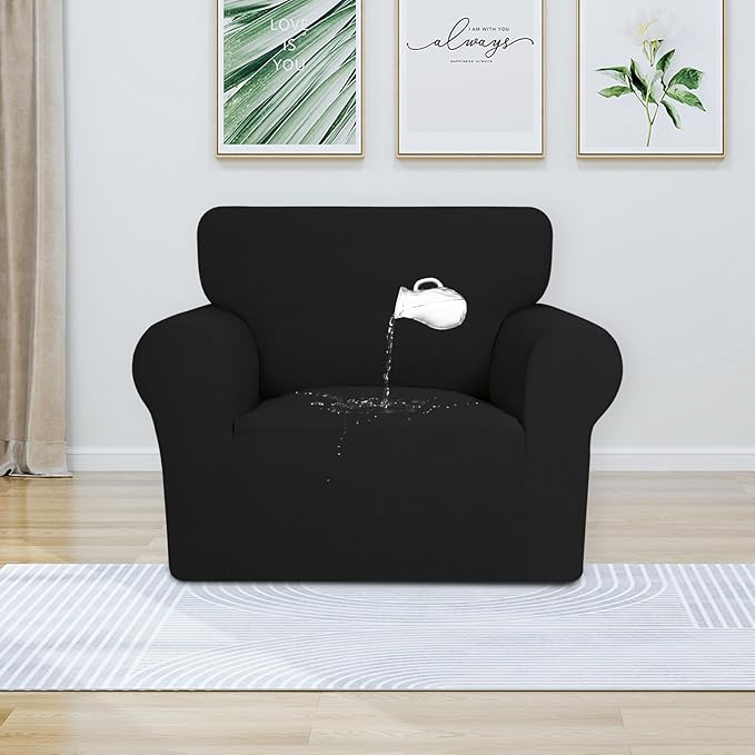 PureFit 100% Dual Waterproof Couch Cover Slipcovers for Couches and Sofas - Stretch Non Slip Fleece Sofa Covers Washable, Leakproof Furniture Protector for Kids, Pets, Dog (Chair, Black) - Image 2