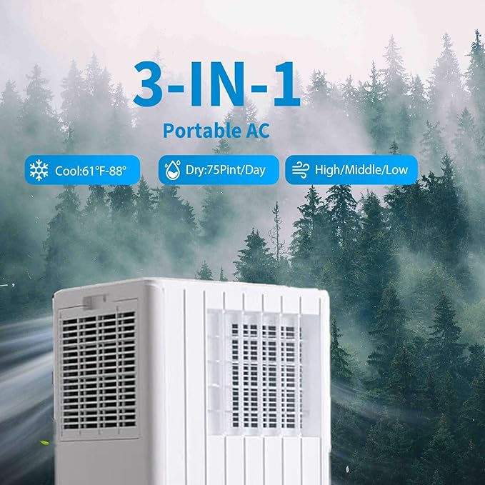 3 in-1 Portable Air Conditioner - 8,000 BTUs, Smart Remote Control, LED Display, Dehumidifier & Fan Modes, Ideal for Rooms up to 350 sq.ft - Image 3