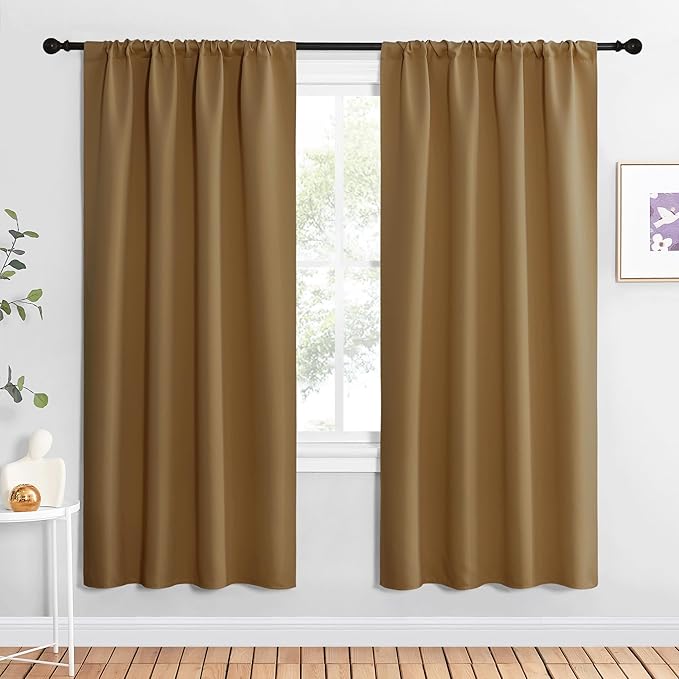 NICETOWN Blackout Curtains for Living Curtains, Gold Brown, 2 Panels, 42 by 72, Room Darkening Window Curtain Panels, Easy-Care Solid Thermal Insulated Draperies/Drapes for Daughter Room by NICETOWN