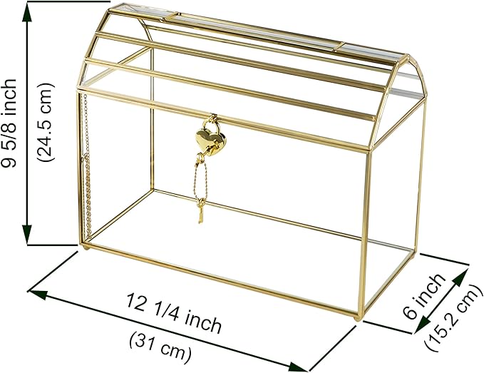 Wedding Card Box with Slot, 12.2'' Large Glass Card Boxes for Reception, Gold Cards Holder, Clear Decorative Storage Box with Lock for Baby Shower, Birthday Party, Christmas, Bridal Shower - Image 6