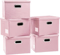 PRANDOM Foldable Storage Bins with Lids [5-Pack] Leather Fabric Collapsible Storage Boxes Organizer Containers Baskets Cube with Cover for Bedroom Closet Office Nursery Pink (14.9x10.8x10) by Prandom