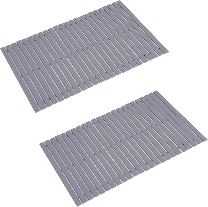 Bath Mat Bathroom Rugs Floor Wood Shower Bathtub Waterproof Non Slip Grey Accessories 16x24 Inch Easy to Clean, 2 pcs by Fovlaurs