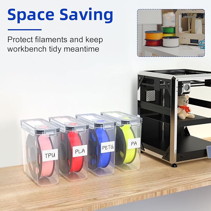 Filament Storage Box - 4 Pack 3D Printing Filament Container with Thick Silicone Seal, Dust-Proof Reusable Organizer with Writable Labels for 1.75mm PLA, ABS, PETG, TPU, PA (9.05"×8"×3") - Image 7