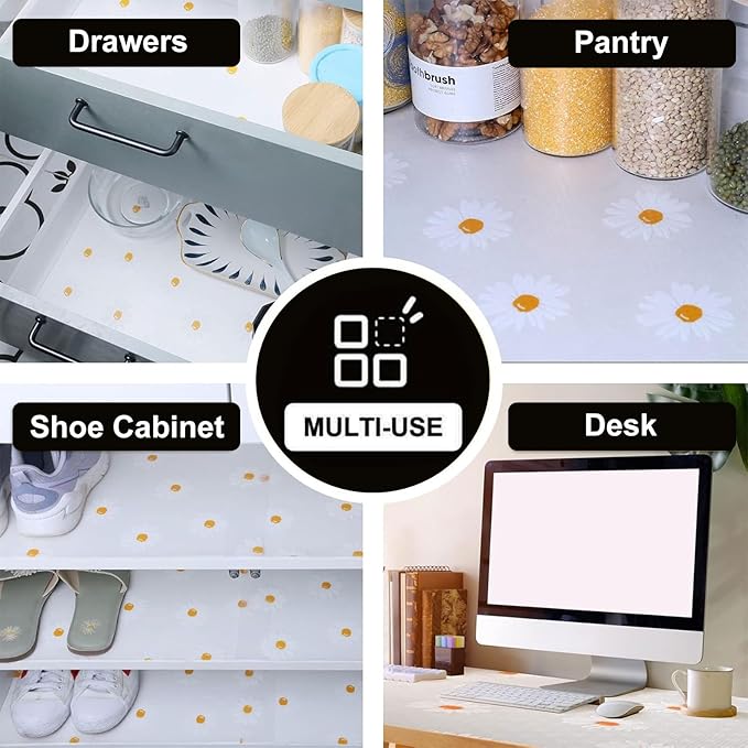 INNOLITES Shelf Liners for Kitchen Cabinets – Drawer Liner Waterproof & Oil-Proof, Non-Adhesive EVA with Floral Pattern – Durable Washable, Easy to Clean (Clean Daisy, 17.7" x 360") - Image 8