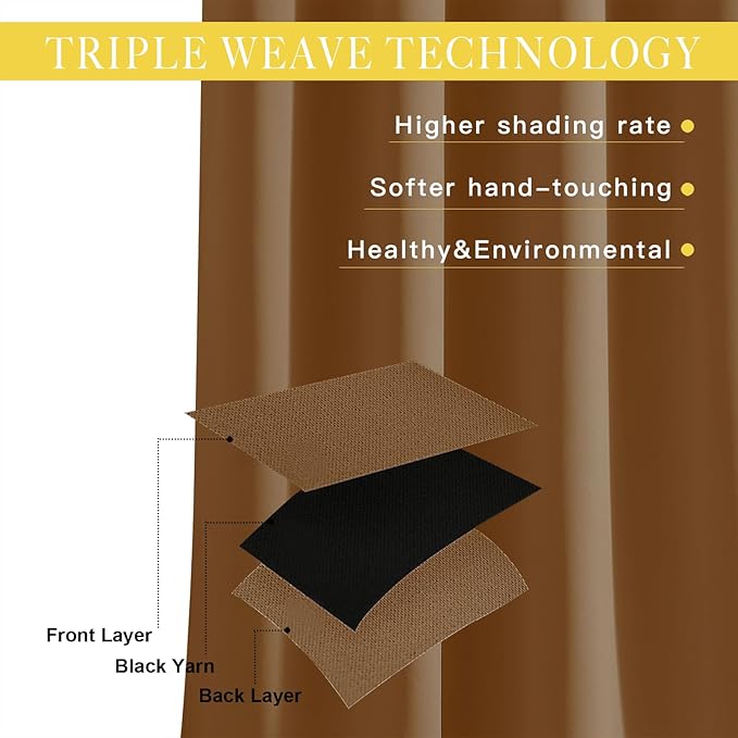 NICETOWN Sliding Door Curtains 84 inches Long, Grommet Blackout Thermal Patio Door Curtain Room Divider Darkening Sound Reducing for Room Divider (1 Panel, Gold Brown, W80 x L84) - Image 3