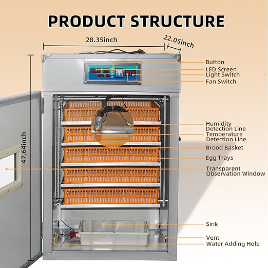 XKV 440 Egg Incubator with Automatic Egg Turning,Temperature Control and Humidity Control,Hatching Eggs,Chicken,Ducks,Poultry,Industrial Brooding Machine Chicken Incubator for Farm,Lab,Home,Indoor - Image 5